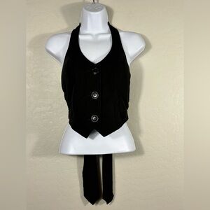 VTG First Kiss 00’s Y2K Black Halter Tie Back Cropped Vest Size Small Grunge